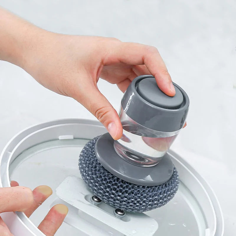 Liquid Adding Pot Washing Brush – Soap Dispensing Kitchen Scrubber with Replaceable Head