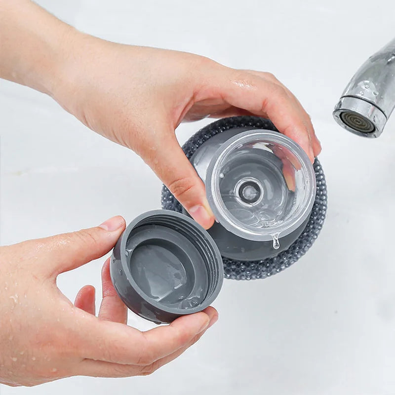 Liquid Adding Pot Washing Brush – Soap Dispensing Kitchen Scrubber with Replaceable Head