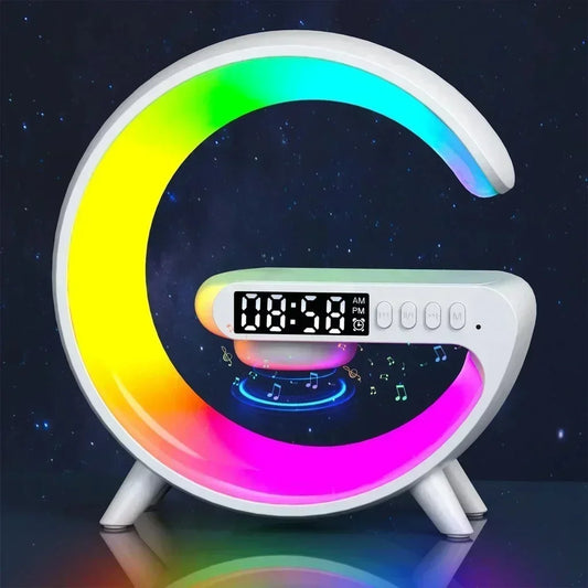 Digital LED Wireless Charger Speaker – 15W Fast Charging Bluetooth Speaker with Ambient Lights