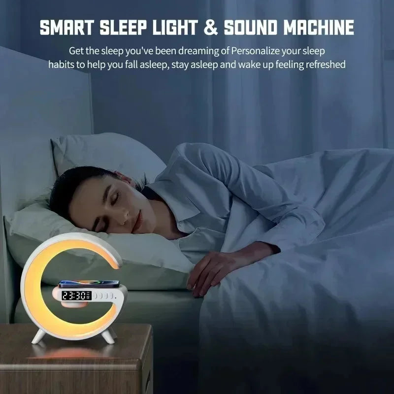 Digital LED Wireless Charger Speaker – 15W Fast Charging Bluetooth Speaker with Ambient Lights