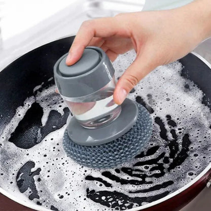 Liquid Adding Pot Washing Brush – Soap Dispensing Kitchen Scrubber with Replaceable Head