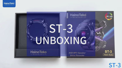 Haino Teko ST-3 Watch Buds – AMOLED Smartwatch with 4 GB MP3 Speaker & Built-in Earbuds | Fitness Tracker, Voice Recorder & BT Calling