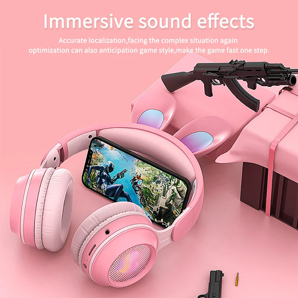 سماعات رأس LunaBunny™ Pro اللاسلكية - سماعة أذن أرنب متوهجة RGB مع وقت تشغيل يصل إلى 12 ساعة وبلوتوث 5.0